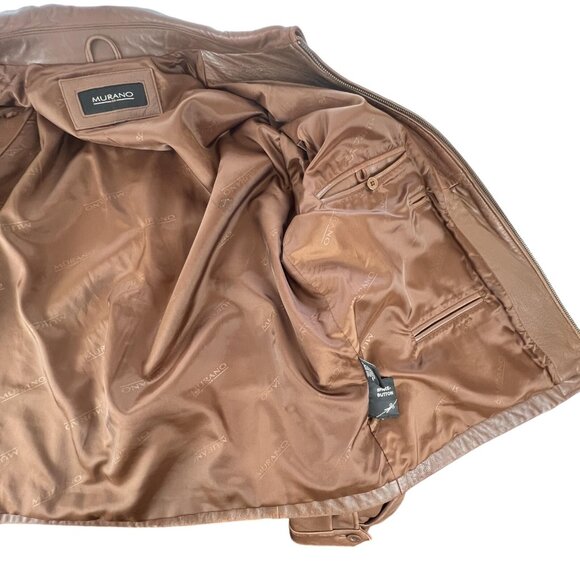 Murano Mens L Jacket Brown Leather Butter Soft Lambskin Full Zip Pockets Classic - Picture 11 of 16